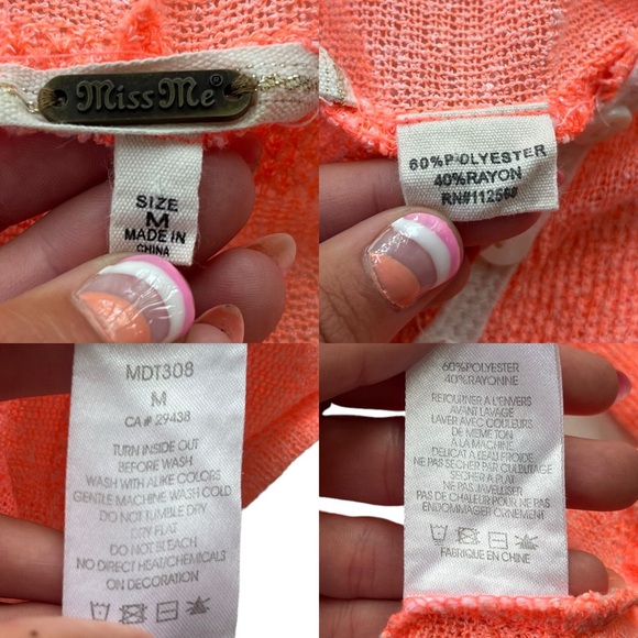 Miss Me Womens Sz Medium Bright Coral 3/4 Sleeve Knit Hooded Lightweight Sweater - Picture 3 of 16